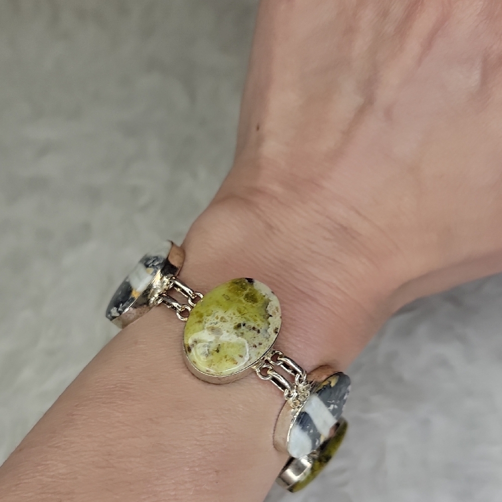 Sterling Silver Green Opal & Zebra Jasper Bracelet - Picture 8 of 8